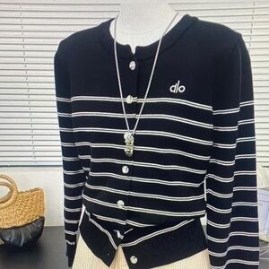 ALO Yoga Black and White Striped Cardigan